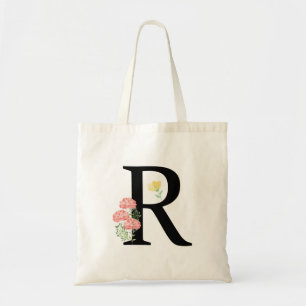 Bolso De Tela Letra monograma R flores acuarela modernas chic