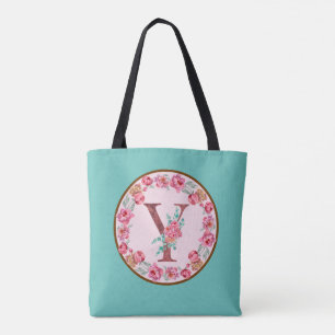 Bolso De Tela Letra monograma Y con mordaza de imagen de flores 