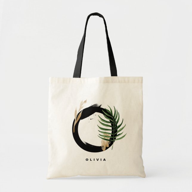 Bolso De Tela Letra O monograma | Bridesmaid de hojas tropicales (Frente)