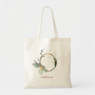Bolso De Tela Letra "O" personalizada de la hoja de oro verde