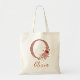 Bolso De Tela Letra O Purpurina rosa Rubor Monograma floral