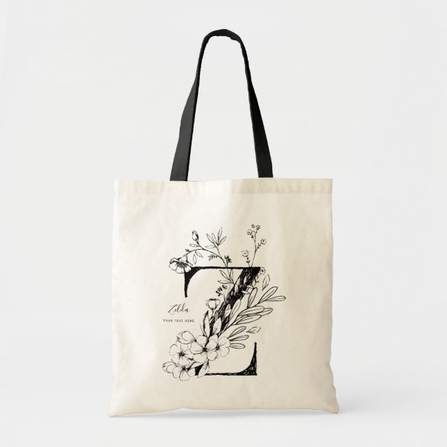 Bolso De Tela Letra orgánica de granja Z floral monogramada (Frente)