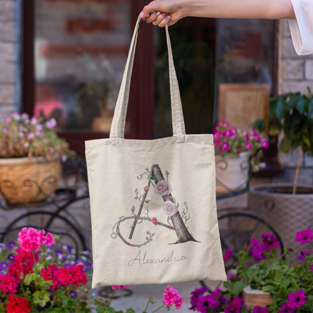 Bolso De Tela Letra personalizado floral monograma a regalo pers (Subido por el creador)