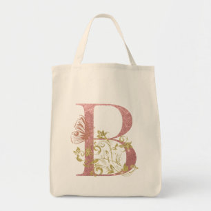 Bolso De Tela Letra Purpurina rosa brillante B