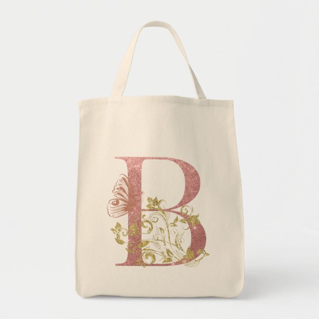 Bolso De Tela Letra Purpurina rosa brillante B (Frente)