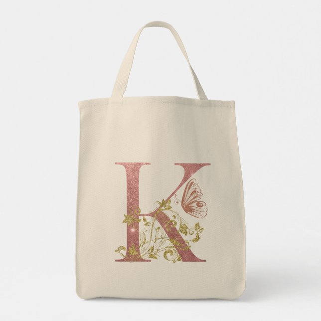 Bolso De Tela Letra Purpurina rosa brillante K (Reverso)