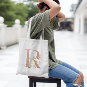Bolso De Tela Letra Purpurina rosa brillante R