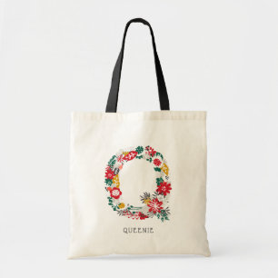 Bolso De Tela Letra Q Letra floral sinusal monograma I