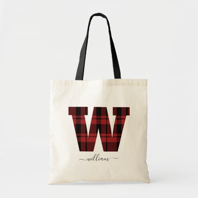 Bolso De Tela Letra roja y negra en monograma nombre "W" (Frente)