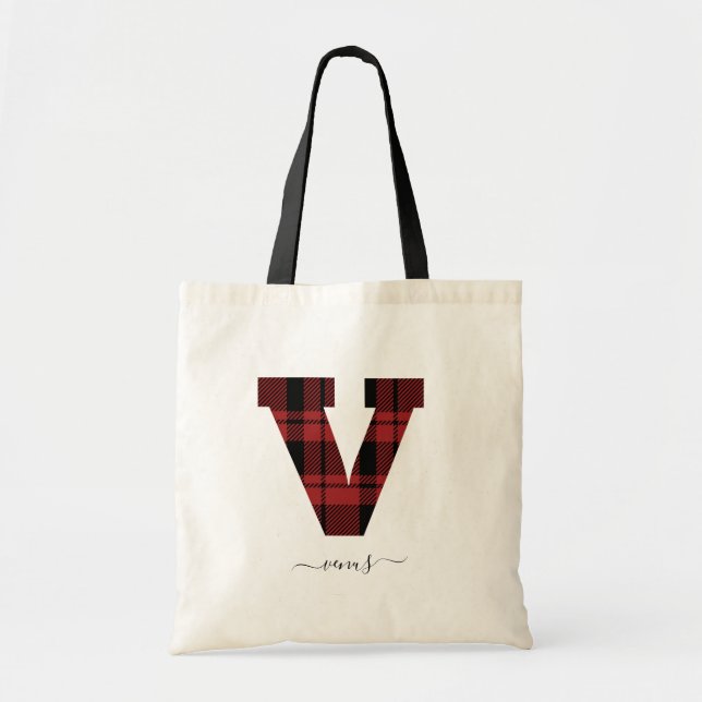 Bolso De Tela Letra roja y negra monograma "V" (Frente)