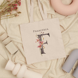 Bolso De Tela Letra rosa lilas monograma F Nombre personalizado