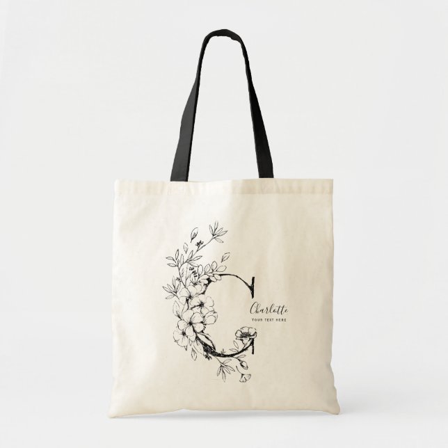 Bolso De Tela Letra rústica C Farmhouse Moda monogramada  (Frente)