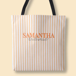 Bolso De Tela Letra Script Moderna con Rayas Naranjas para Damas