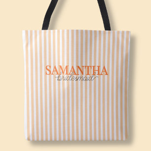 Bolso De Tela Letra Script Moderna con Rayas Naranjas para Damas