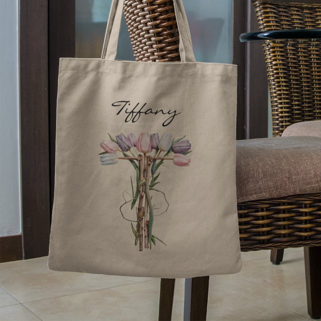 Bolso De Tela Letra Tulip Bouquet T Nombre personalizado Monogra (Subido por el creador)