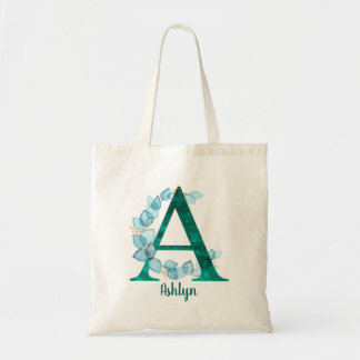 Bolso De Tela Letra turquesa a guirnalda azul eucalipto