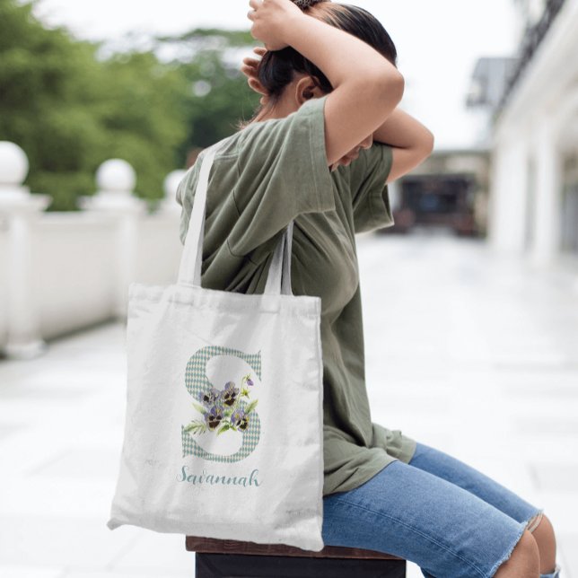 Bolso De Tela Letra violeta y arlequín azul S (Subido por el creador)