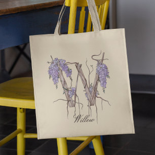 Bolso De Tela Letra 'W' de glicinia Monograma floral Nombre pers