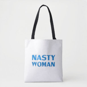 Bolso De Tela letras azules de "mujer desagradable", fondo blanc