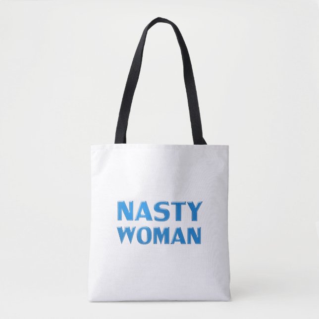 Bolso De Tela letras azules de "mujer desagradable", fondo blanc (Anverso)
