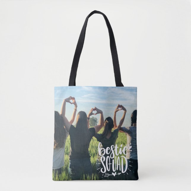 Bolso De Tela Letras Bestie Squad personalizadas de foto BFF (Anverso)