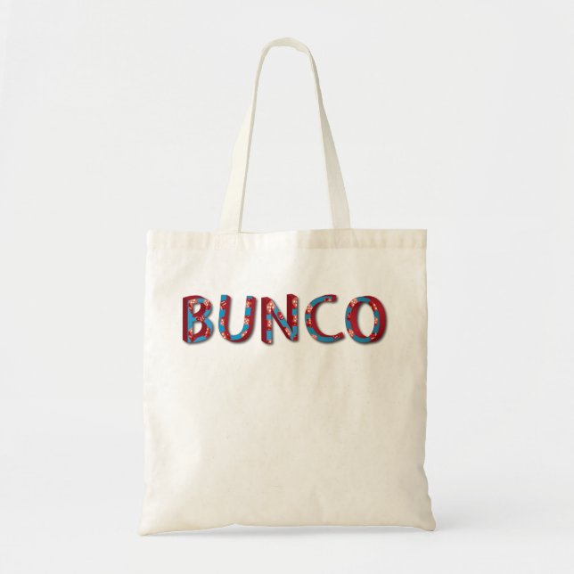Bolso De Tela Letras de Bunco con los dados del bunco (Frente)