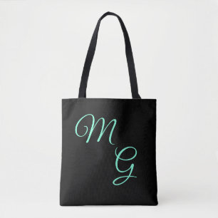 Bolso De Tela Letras de Grace Mint Green sobre negro
