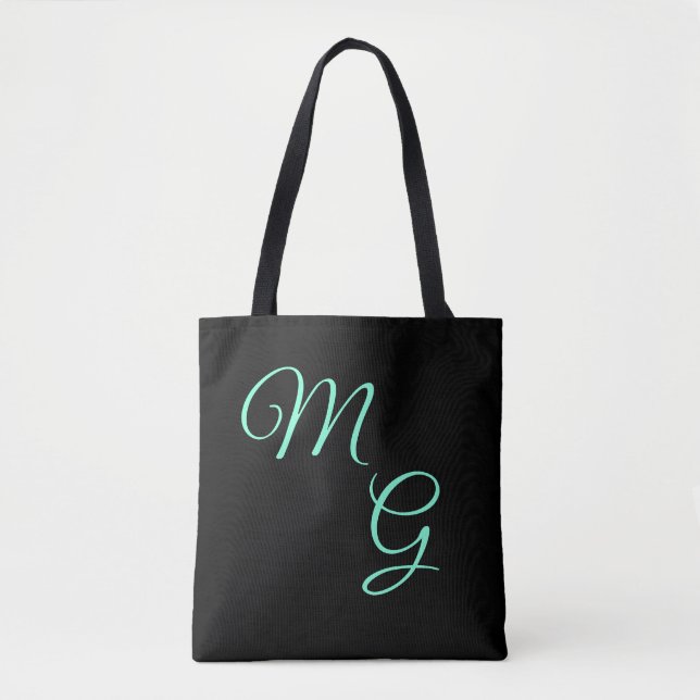Bolso De Tela Letras de Grace Mint Green sobre negro (Anverso)