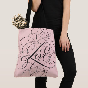 Bolso De Tela Letras de Letra de Tinta de Amor Rosa Desvaído que