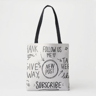 Bolso De Tela Letras de mano: Conjunto de Doodle de época.