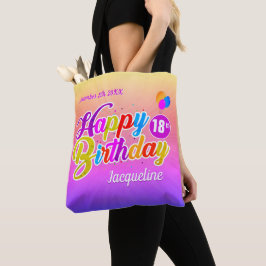 Bolso De Tela Letras Divertidas Coloridas Feliz Cumpleaños Nombr