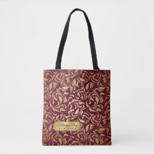 Bolso De Tela Letrero de lujo de Borgoña del Flourish del oro