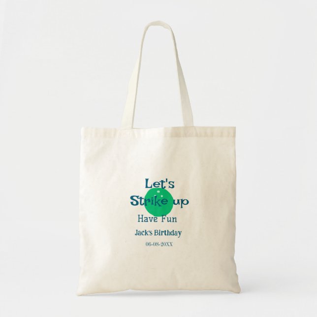 Bolso De Tela Let's strike up have fun green ball birthday name  (Frente)