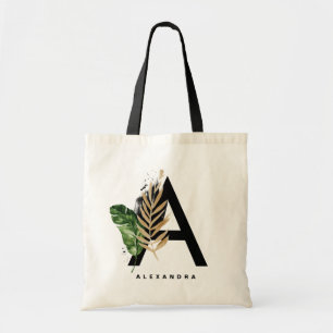 Bolso De Tela Letter A Monogram Gold Foil Tropical Personalized