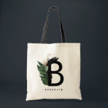 Bolso De Tela  Letter B Monogram Gold Foil Tropical Personalized<br><div class="desc">Customizable letter B monogram tote bag featuring watercolor tropical leaves with faux gold foil and watercolor brush accents. Personalize this monogram tote bag by adding your name or other details. This letter B monogram tote bag will be perfect as a gift. Other letters are available.</div>