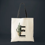 Bolso De Tela Letter E Monogram | Tropical Cactus Personalized<br><div class="desc">Customizable letter E monogram tote bag featuring watercolor cactus,  faux gold foil leaves and black watercolor brush accents. Personalize this tropical monogram tote bag by adding your name or other details. This boho letter E monogrammed bag will be perfect as a gift. Other letters are available.</div>