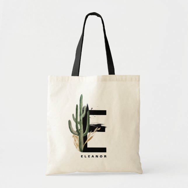 Bolso De Tela Letter E Monogram | Tropical Cactus Personalized (Frente)