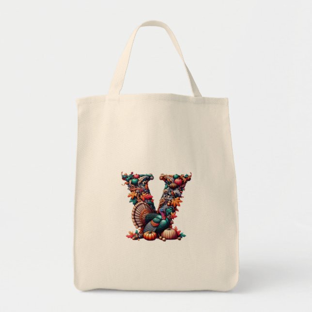 Bolso De Tela Letter V Thanksgiving turkey style gift  (Frente)