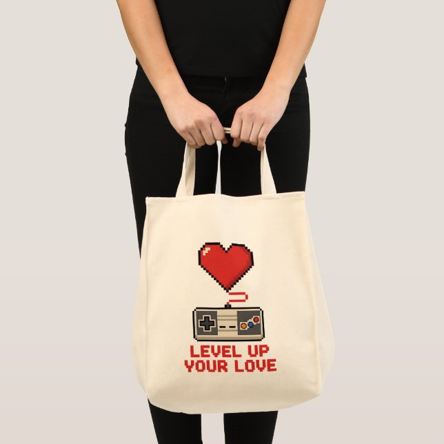Bolso De Tela Level Up Your Love, Retro Pixel Gaming Design (Anverso (producto))