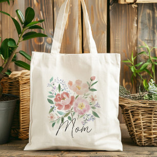 Bolso De Tela Leyenda de Día de la Madre con flores rosadas de c