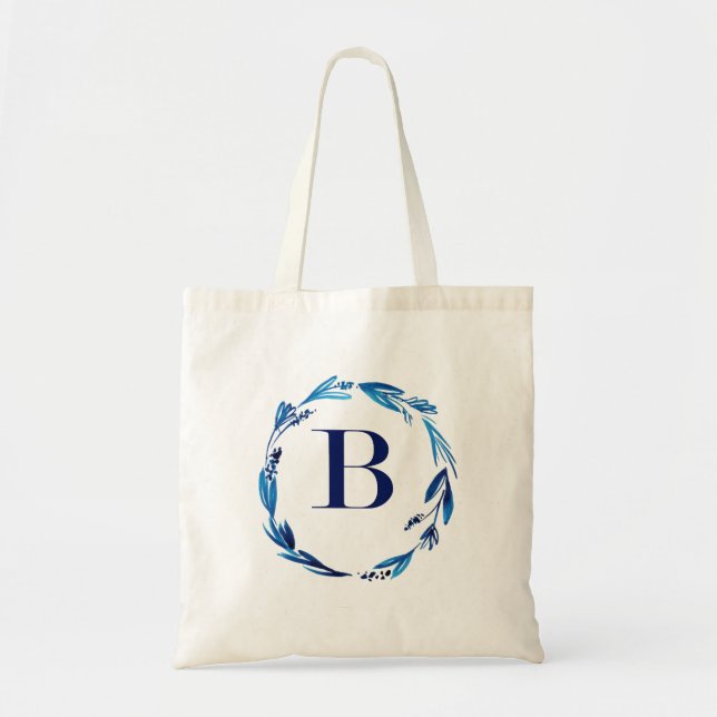 Bolso De Tela Leyenda floral azul 'B' (Frente)