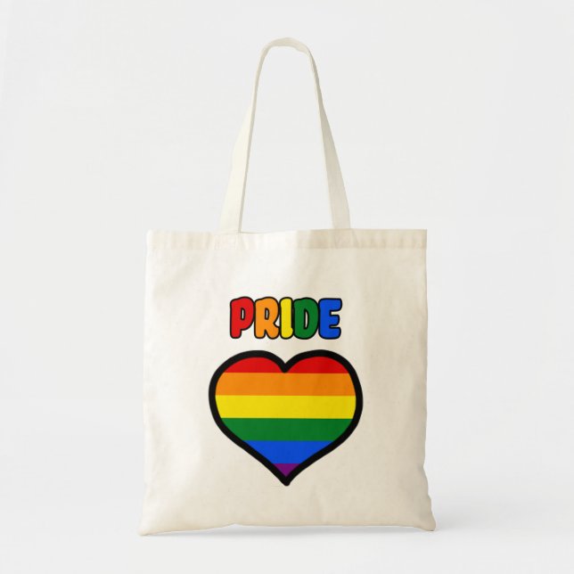 Bolso De Tela LGBT+ Corazón del orgullo del arco iris (Frente)