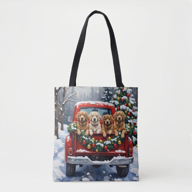 Bolso De Tela Lhasa Apso Christmas Red Truck Holiday (Anverso)