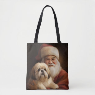 Bolso De Tela Lhasa Apso con Santa Claus Navideño