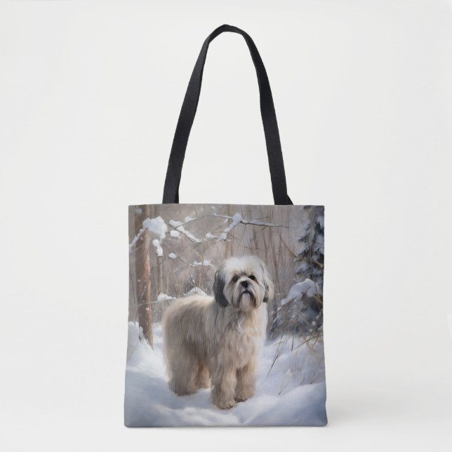 Bolso De Tela Lhasa Apso Let It Snow Navidades (Anverso)