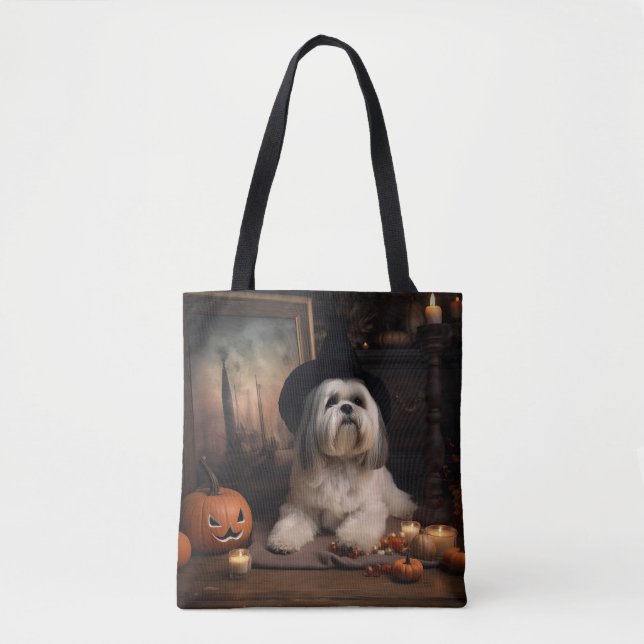 Bolso De Tela Lhasa Apso Pumpkins Halloween Scary (Anverso)