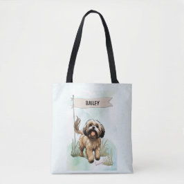 Bolso De Tela Lhasa Apso Watercolor Personalized Dog