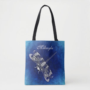 Bolso De Tela Libélula abstracta personalizada en azul