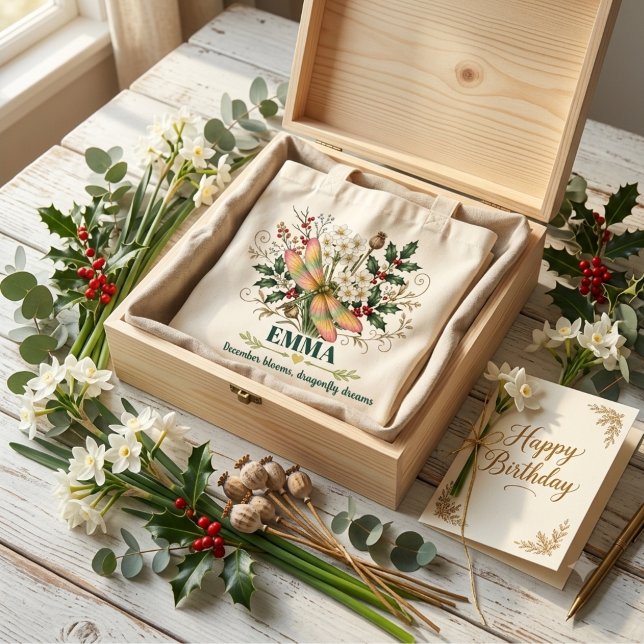 Bolso De Tela Libélula flor de nacimiento de diciembre (Subido por el creador)