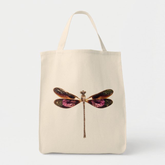 Bolso De Tela Libélula - plata, oro, púrpura y negro (Frente)